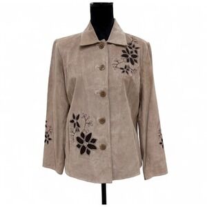 Vintage The Territory Ahead Tan Suede Floral Embroidery Jacket Cottage Grandma M